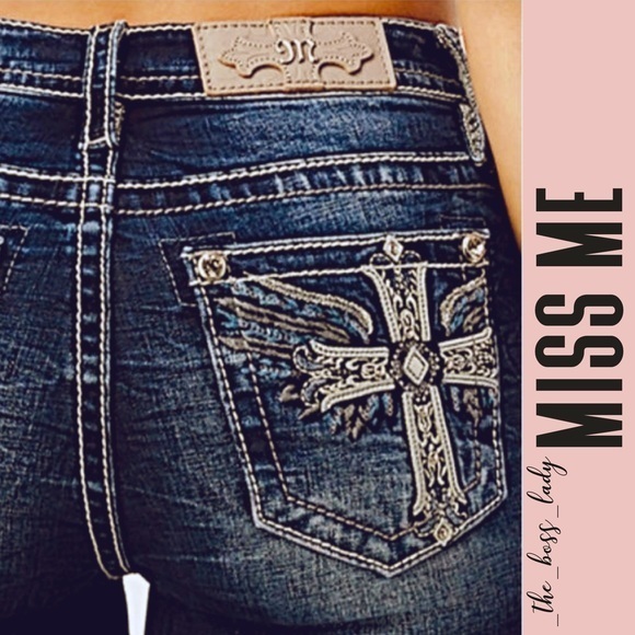 NWT MISS ME jeans 28 Embellished Winged Cross Pocket Mid Rise Skinny Jea… - Picture 1 of 3